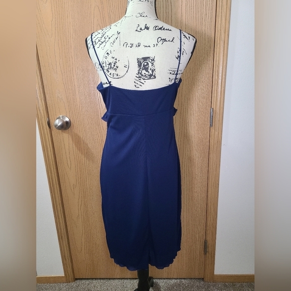 Casual Corner Navy Spaghetti Strap Y2k Style Ruffle Lettuce Trim Midi Slip Dress - Picture 2 of 3